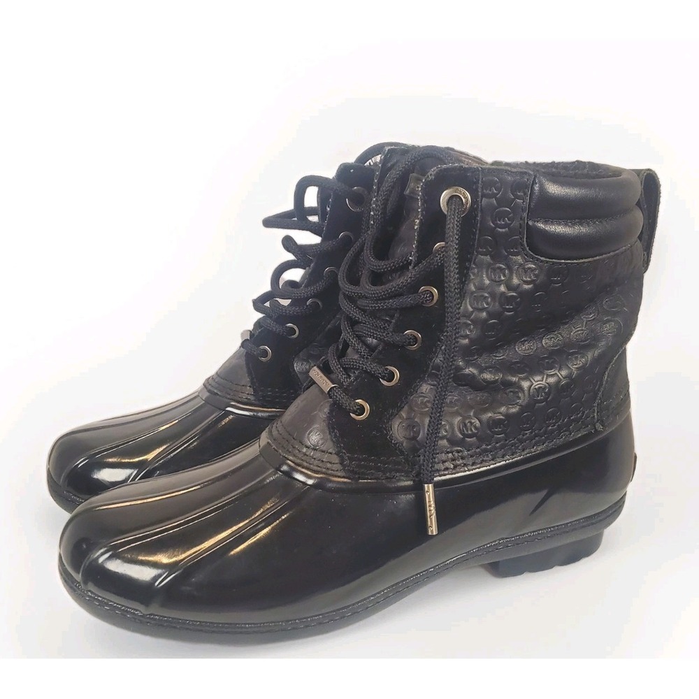 Michael Kors Easton Women's Size 7 Lace Up Black Duck Boots Faux Fur Lined - Picture 1 of 14